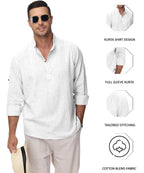 ROYALSCOUT Mens Cotton Polyester Blend Solid Regular Fit Full Sleeve Short Kurta White