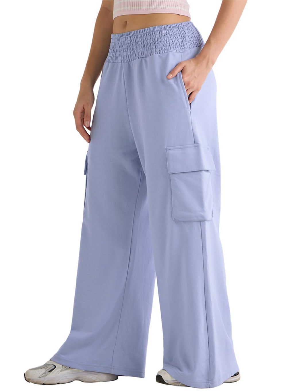 Bewakoof Air 1.0 Womens Solid Flared Cotton Blend Cargo Track Pants_585690_Purple_XS
