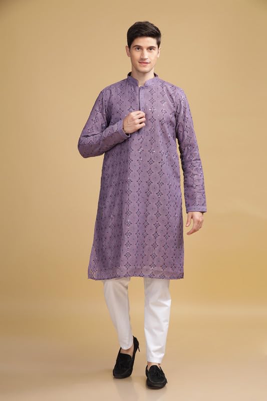 Be Active MenS Traditional Embroidered Lucknowi Design Full Sleeves Kurta || Cotton Kurta For Men || Men Kurta For Wedding || K