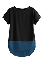 Fabricorn Womens Black & Blue Solid Regular Fit Short Sleeves T-Shirt, 3XL Size