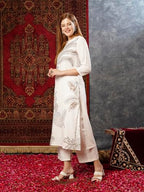 ANNI DESIGNER Womens Cotton Blend Straight Printed Kurta with Pant (Nenisha Cream-JL_XL_Cream_X-Large)