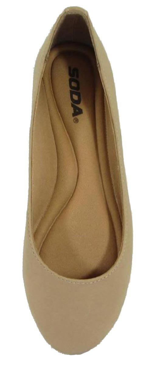 Soda Comfortable Basic Shoes Women Ballet Flat Round Toe Gel Insole Kreme Natural Nbpu 7.5 B(M) US