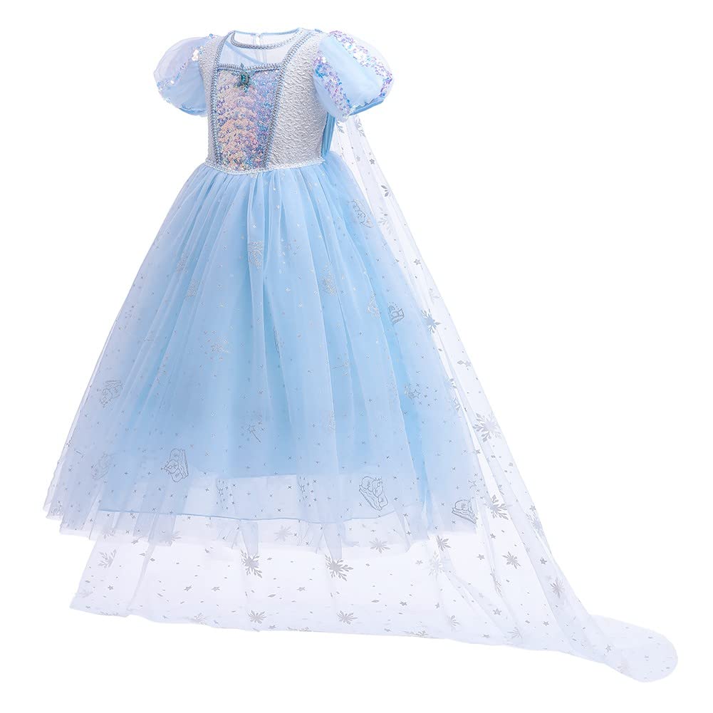 REXREII Girls Frozen Elsa Princess Dress Halloween Costume Christmas Wedding Birthday Evening Party Gown w/Accessories Blue 10-1