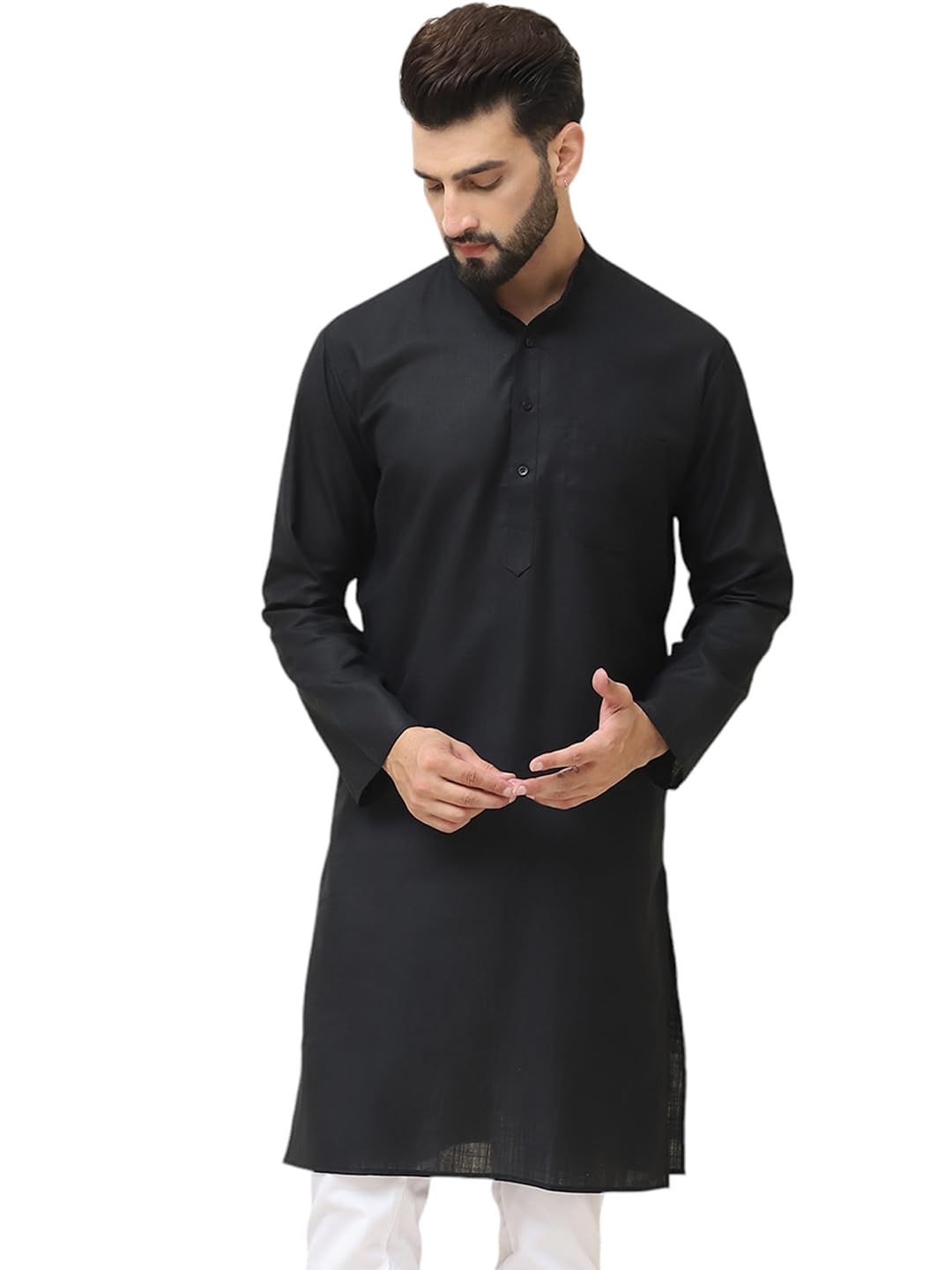 SOJANYA (Since 1958 Mens Cotton Blend Black Solid ONLY Long Kurta
