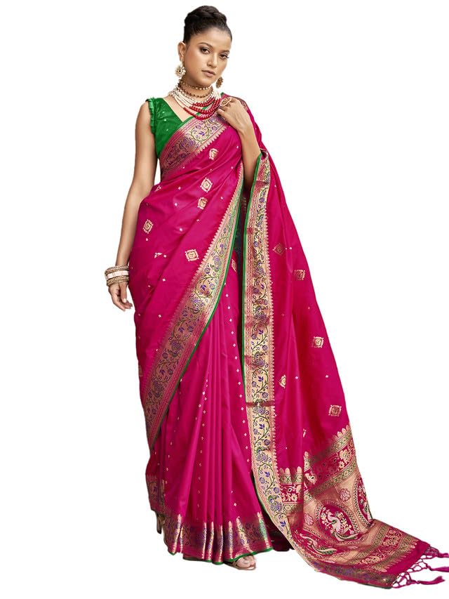Satrani Womens Banarasi Silk Blend Saree (2796S185NA_Dark Pink5)