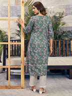 Sanisa Women'S Cotton Floral Printed Chikankari Embroidered Straight Kurti