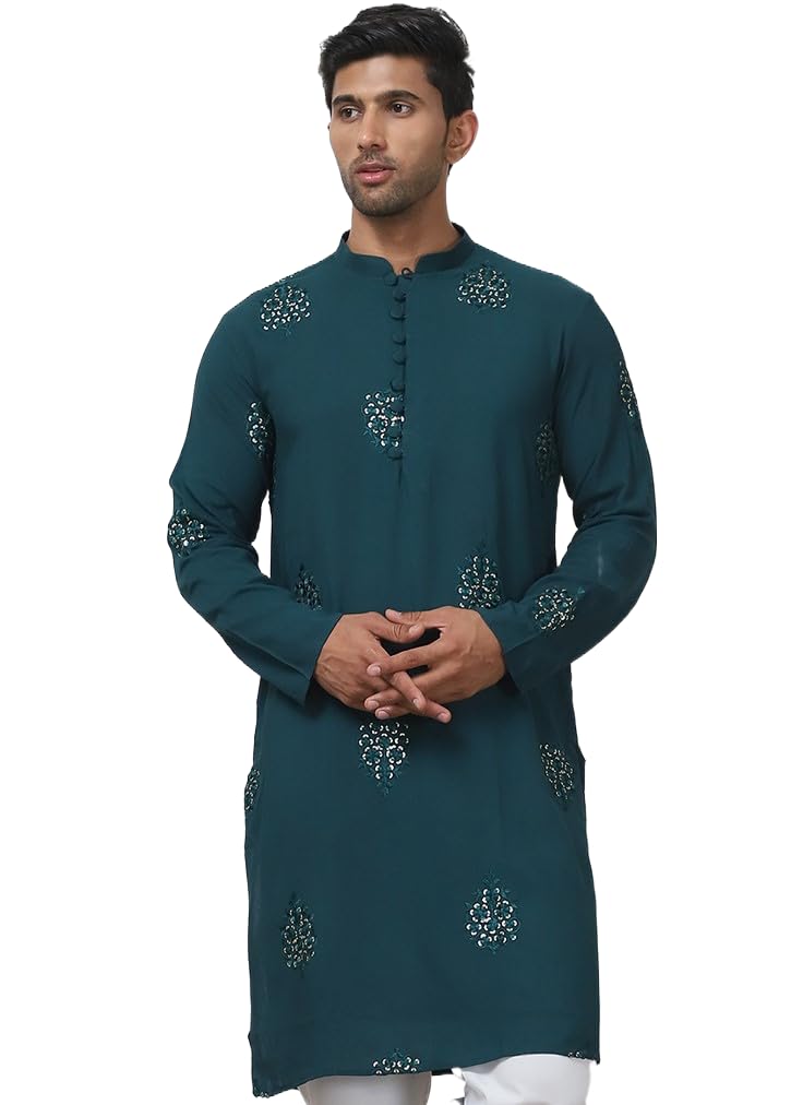 Jompers Mens Embroidered Viscose Rayon Straight Kurta
