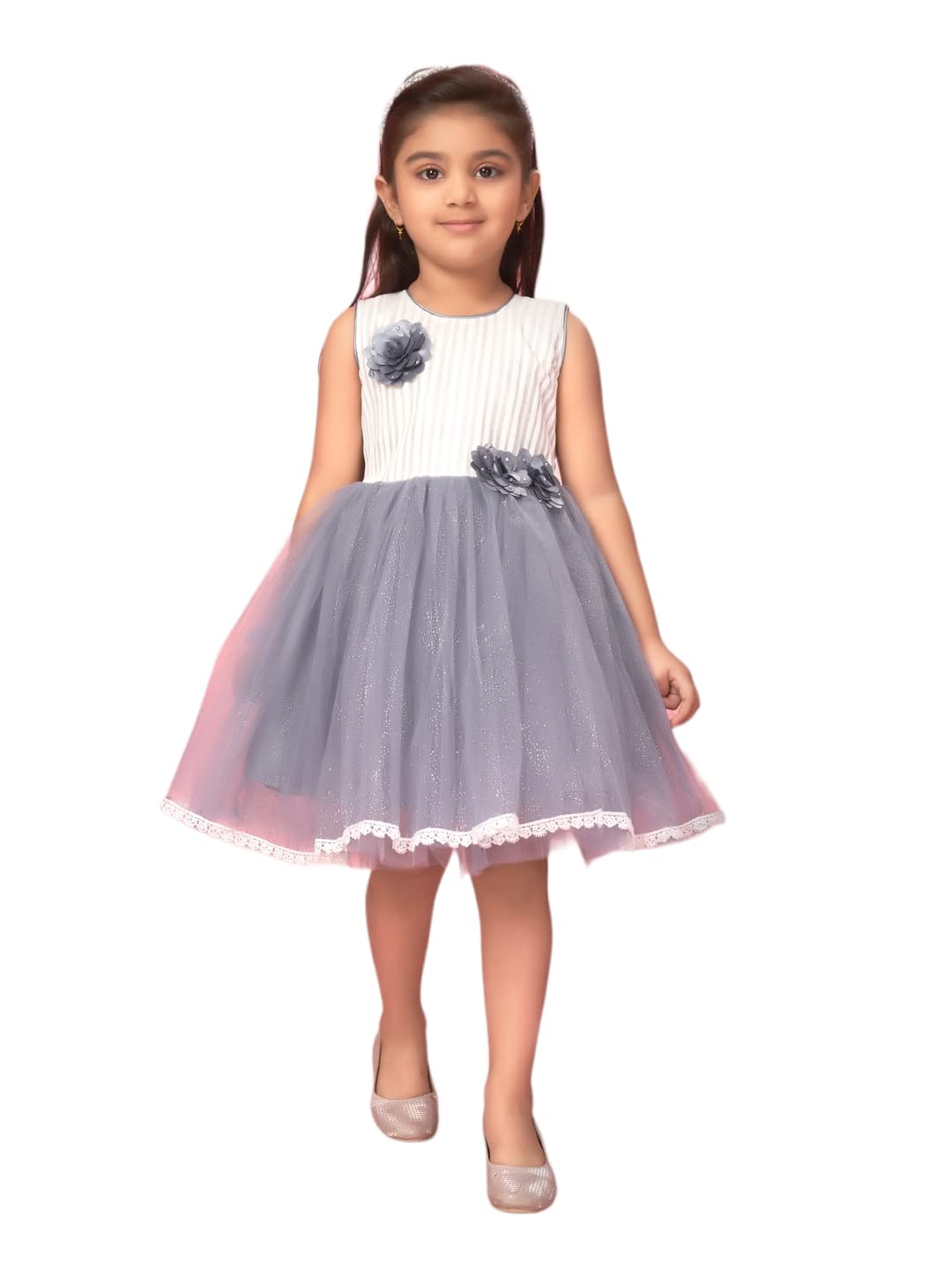 Aarika Girls Grey Colour Net Self Design Frock (FK-16007-GREY-20)