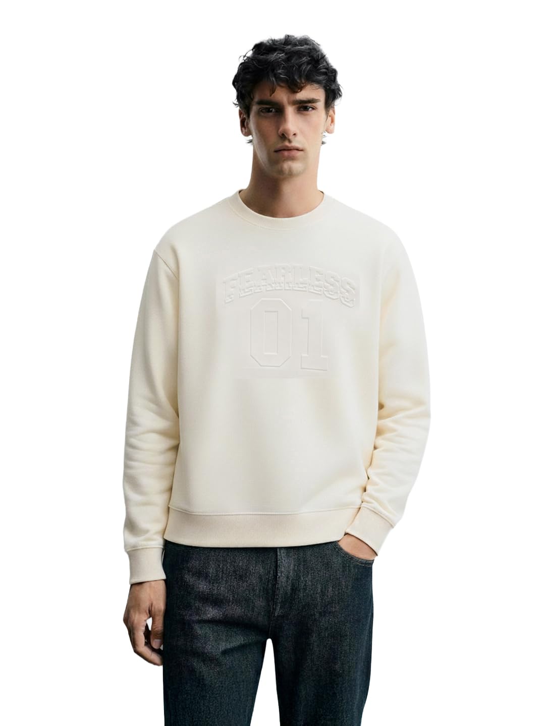 The Indian Garage Co Mens Relaxed Fit Long Sleeves Crew Neck Embossed Sweatshirt