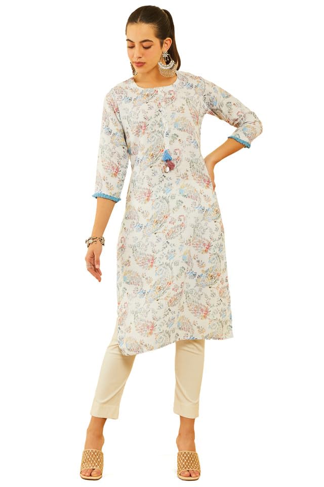 Soch Women Viscose Blend Paisley Printed Kurta with Tassels