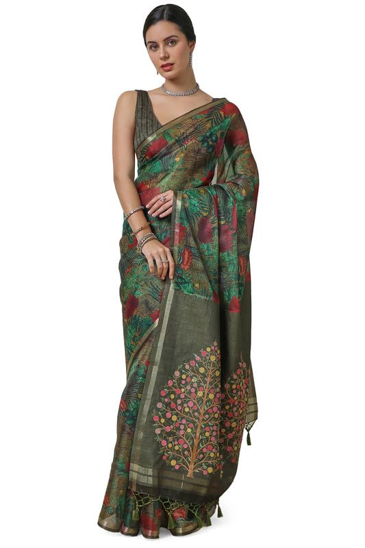 Soch Women Botanical Embroidered Saree with Tassels