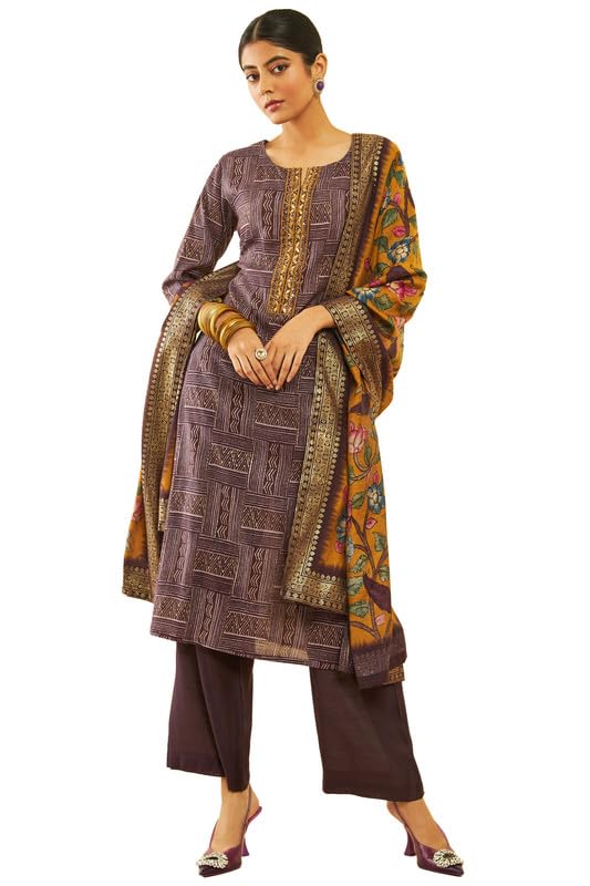Soch Women Muslin Abstract Print Suit Set with Floral Print Dupatta