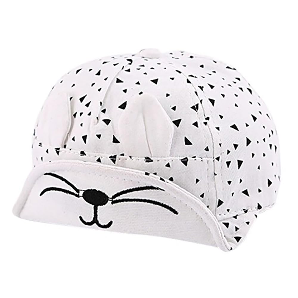 Bold N Elegant Cute White Black Printed 3D Ear Patch Kids Children Boys Girls Sun Cap Cotton Kids Summer Cap With Embroidered Vi 0-24