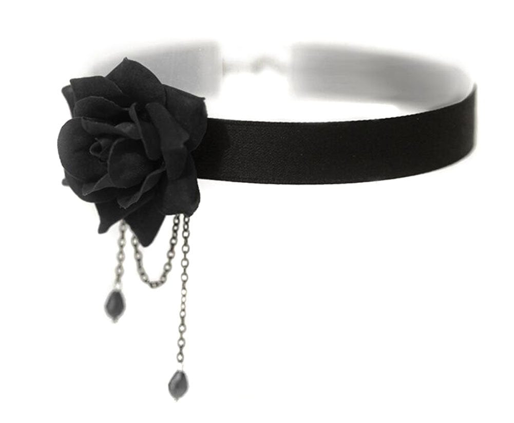 ericotry Elegant Retro Rose Flower Collarbone Chain Clavicle Necklace Gothic Lolita Black Lace Collar Choker Ornament Wedding Ha