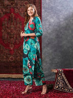 ANNI DESIGNER Womens Cotton Blend Straight Printed Kurta with Palazzo (Reena Green_S_Green_Small)