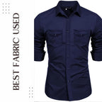 Rebelify MenS Cotton Blend Shirt With Pockets Full Sleeves Collared Neck Solid Pattern Botton Down Closure Relaxed Fit And Stan