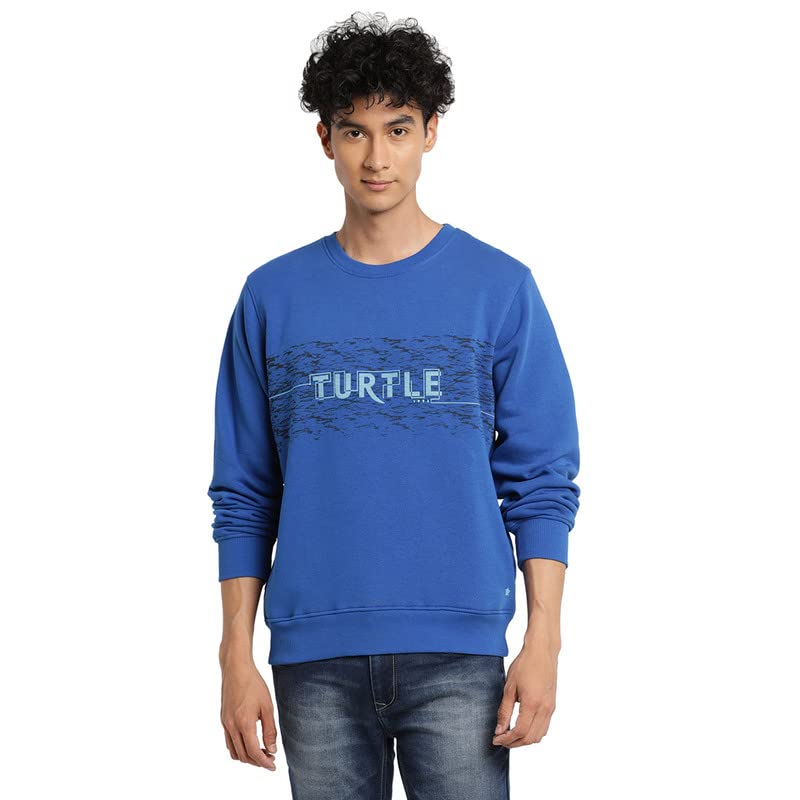 Turtle Men Blue Printed Round Neck Sweatshirt