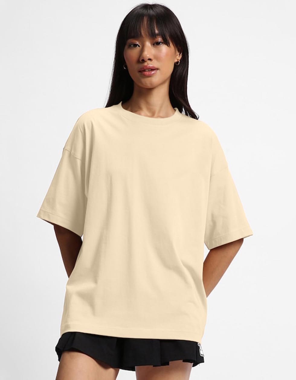 JUNEBERRY Pure Cotton Drop Shoulder Oversized Baggy Fit Half Sleeve Plain Solid Round Neck Multicolor T-Shirt for Women & Girls