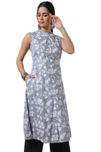 Soch Womens Purple Foil Floral Print Rayon A Line Kurta