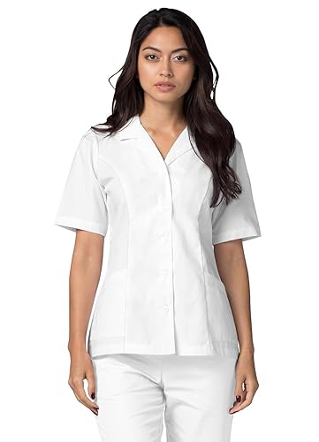 Adar Universal Scrubs For Women - Lapel Collar Buttoned Scrub Top - 2629 - White - S