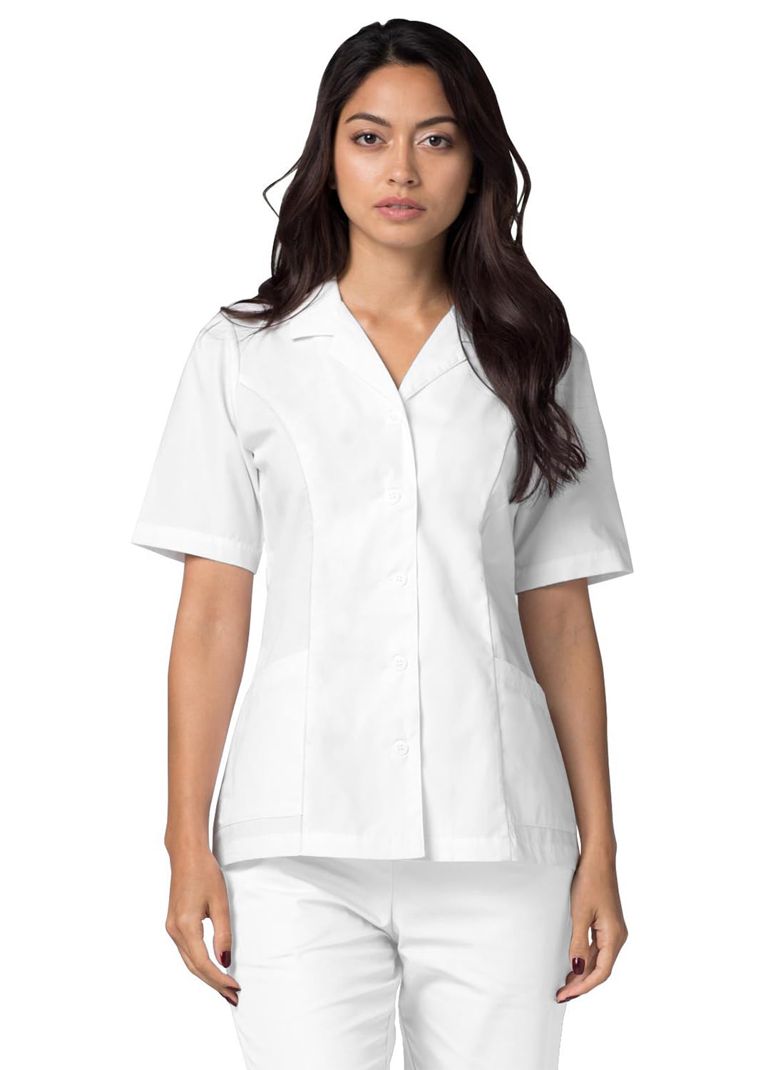 Adar Universal Scrubs For Women - Lapel Collar Buttoned Scrub Top - 2629 - White - S