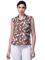 OOMPH! Summer Shirts for Women, Floral Printed, Brown