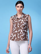 OOMPH! Summer Shirts for Women, Floral Printed, Brown