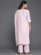 Libas Womens Self Design Silk Blend Straight Kurta With Palazzos And Dupatta