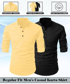 Finivo Fashion Combo Of MenS Regular Fit Cotton Blend Solid Full Sleeves Kurta | Short Kurta For Men (Pack Of 2)