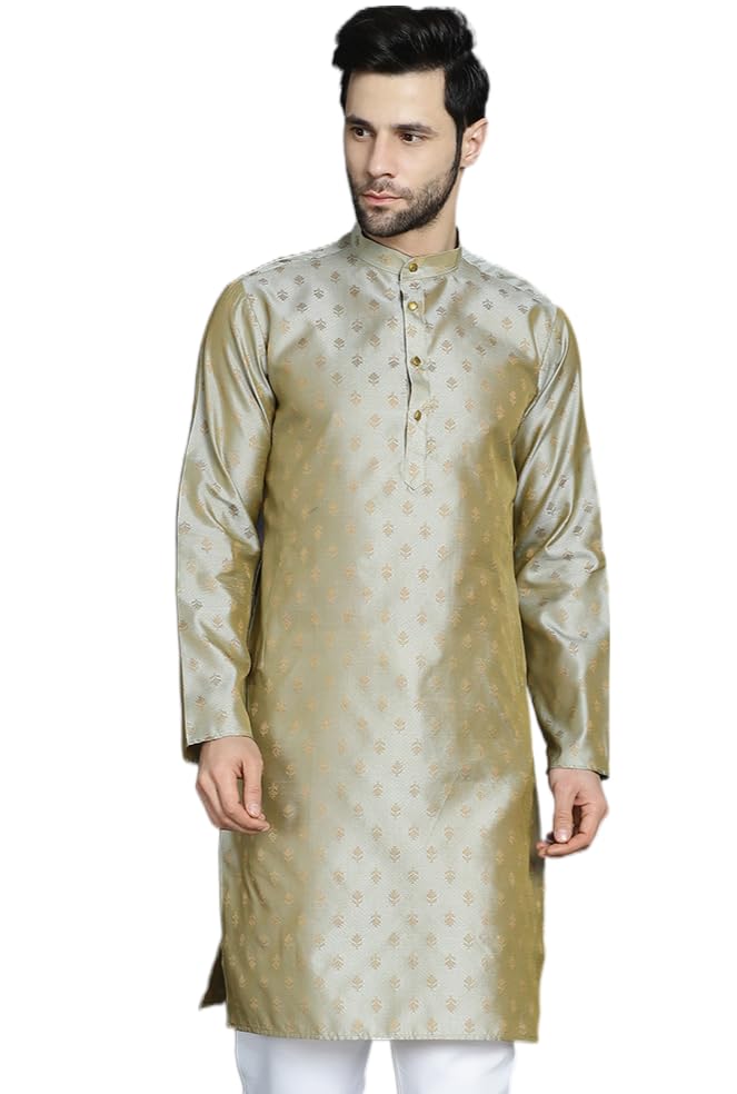 Jompers MenS Pista Woven Design Silk Blend Kurtas (Pista, S)