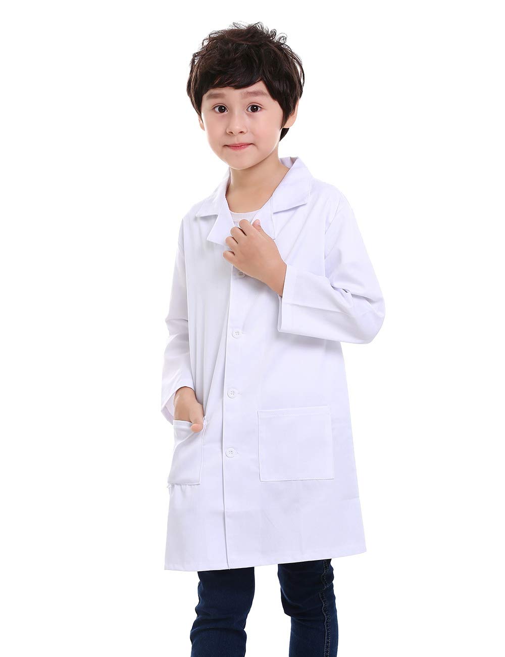 TopTie Kids Lab Coat for School Scientists Halloween Costume-White-10/12
