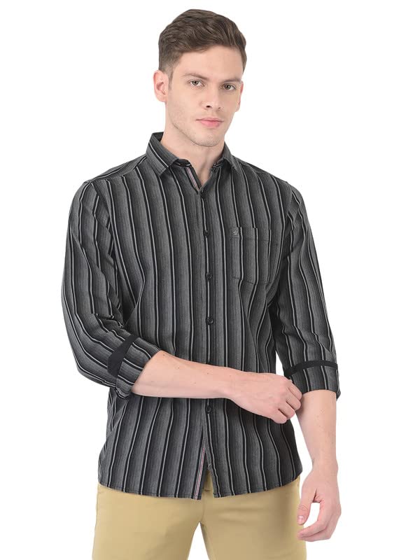 Turtle Men Cotton Melange Black Slim Fit Striped Shirts