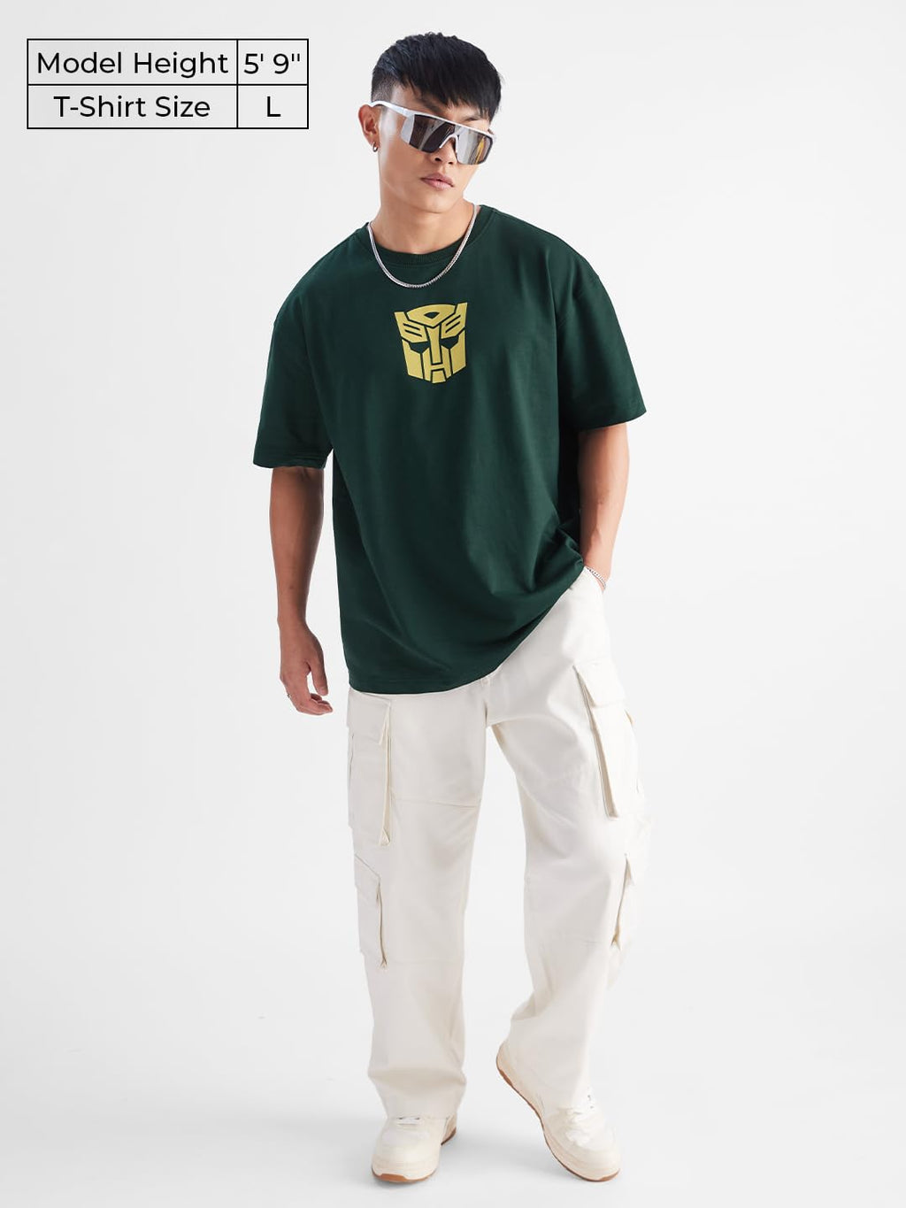 The Souled Store Transformers: Bumblebee Mens & Boys Oversized Fit Graphic Printed Half Sleeve Cotton Green Oversized T-Shirts M