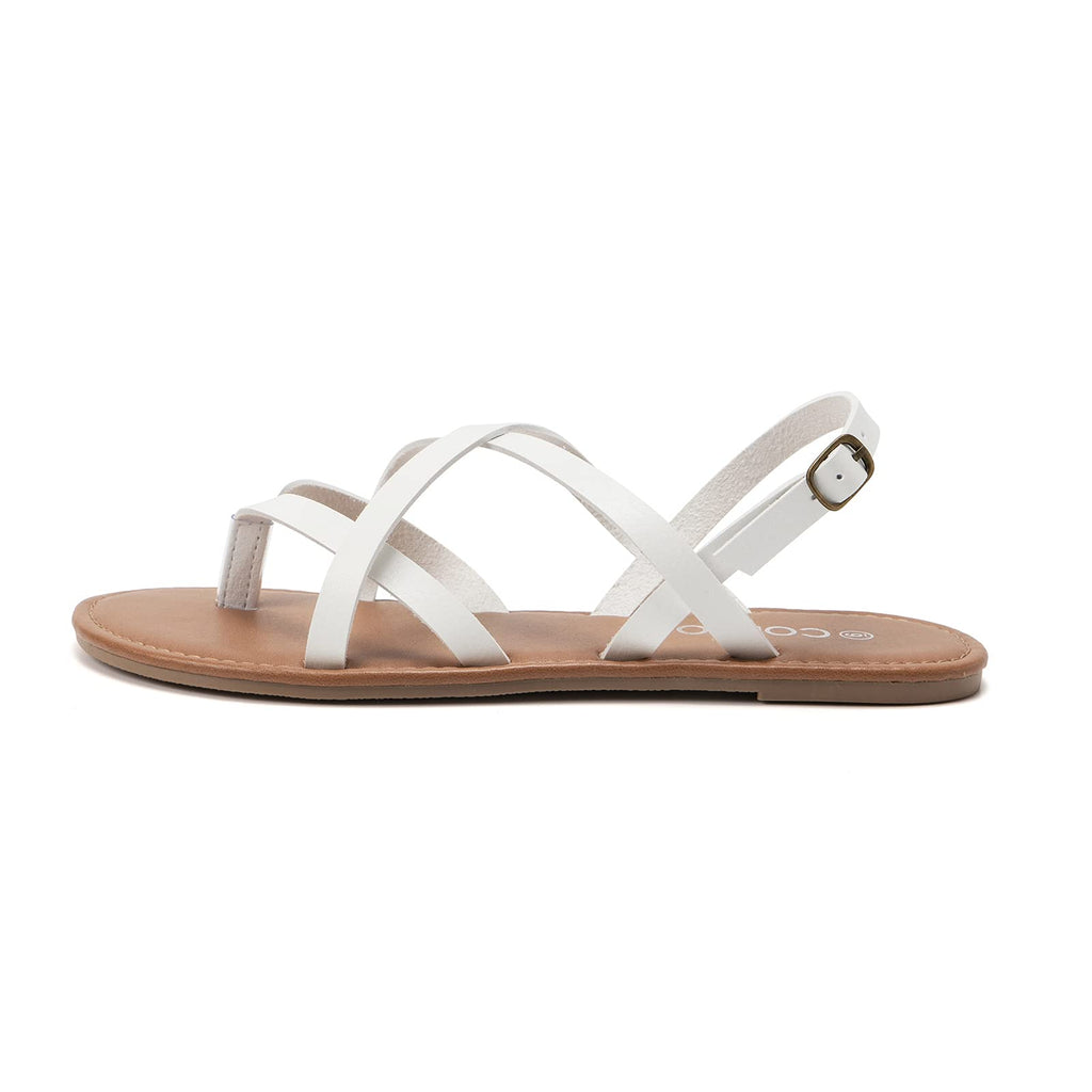 Colgo Women's Summer Strappy Flat Sandals, Adjustable Casual Fisherman Sandal with Open Toe Slingback Gladiator Sandals (7,White