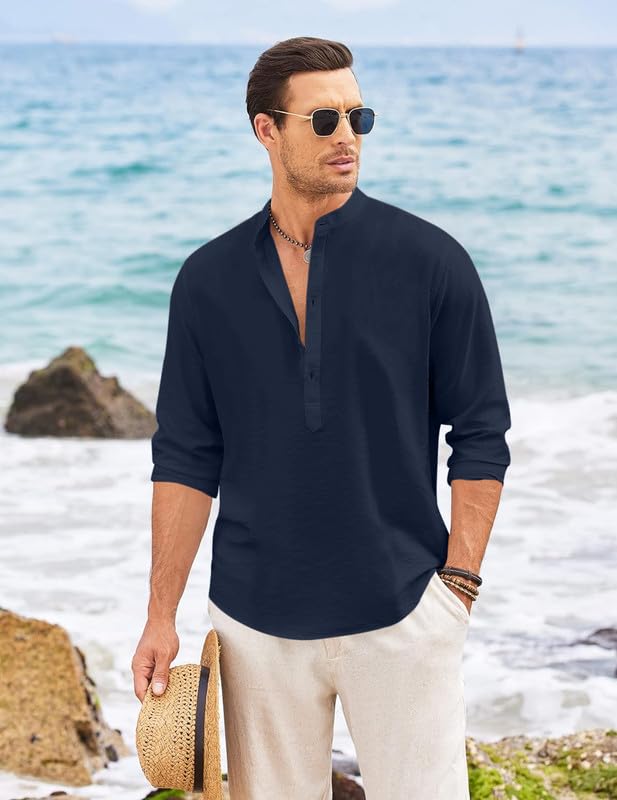 Finivo Fashion MenS Solid Cotton Blend Short Kurta With Mandarin Collar | Casual Ethnic Full Sleeve Kurta For Daily, Festive, An