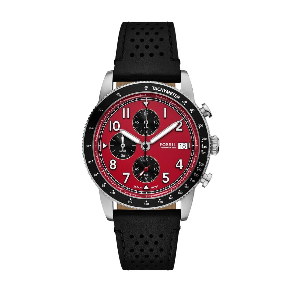 Fossil Men's Sport Tourer Chronograph Black Leather Watch