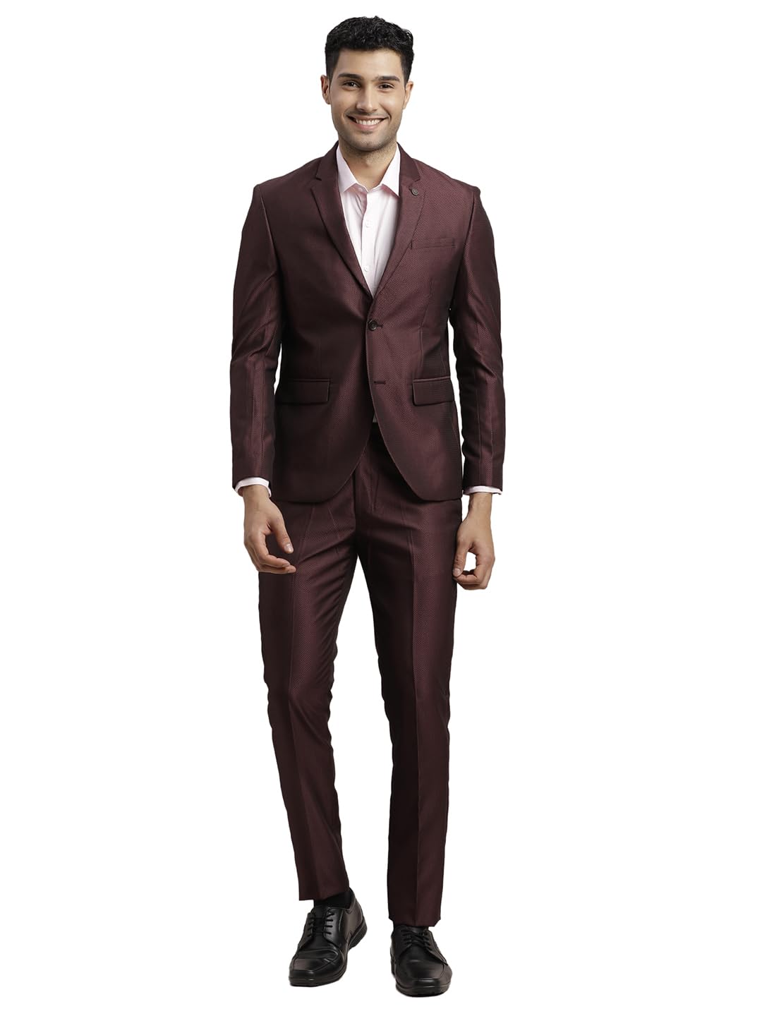 Turtle Men 100% Cotton Dobby Print Full Sleeve Two Piece Brown Formal Suit