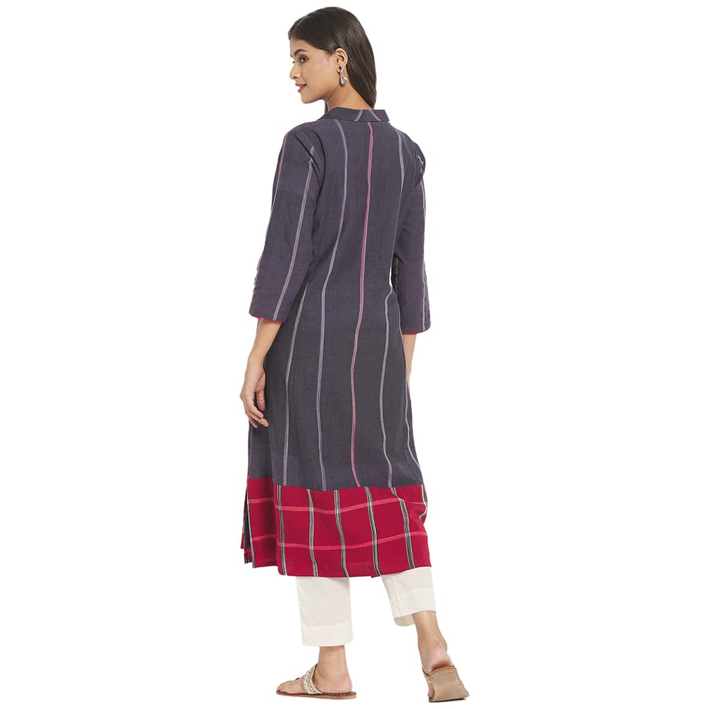 Fabindia Women Raised Neck Medium Kurta Cotton_Charcoal