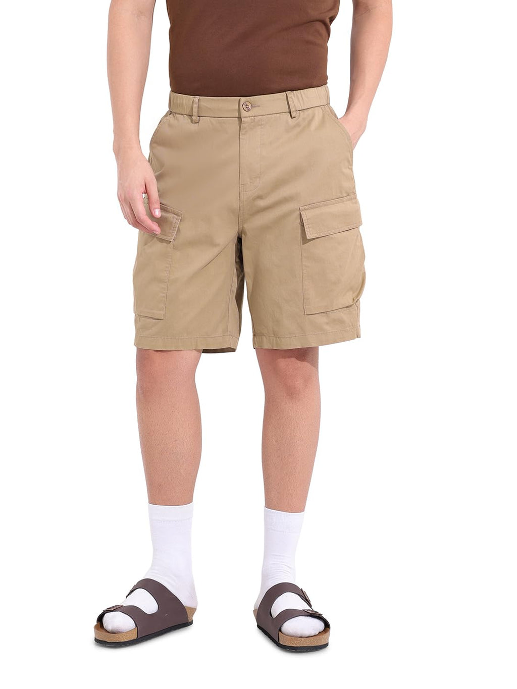 The Indian Garage Co Mens Solid Mid-Rise Stretchable Shorts