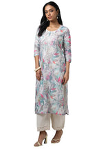 Soch Womens Grey Muslin Floral Print Kurta With Sequins