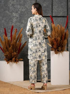 ANNI DESIGNER Womens Cotton Blend Printed Ethnic Co-ord Set (Tamar Grey-NW_M_Grey_Medium)