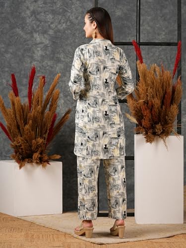 ANNI DESIGNER Womens Cotton Blend Printed Ethnic Co-ord Set (Tamar Grey-NW_M_Grey_Medium)