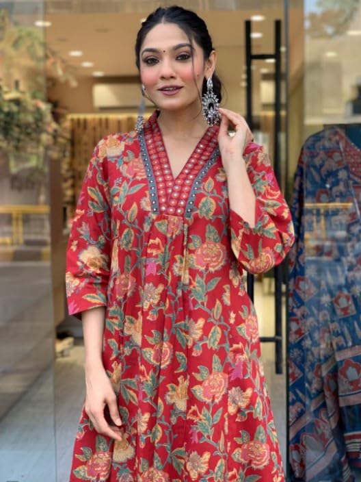 Lookmark WomenS Cotton Blend Floral Printed Kurta Plazzo Set With Dupatta Suitable For Every Indian Occasion (Az-Lm-Og-Ks2171 R
