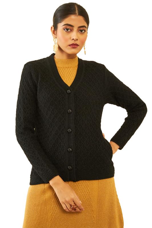 Soch Women Acrylic Cable-Knit V-Neck Cardigan with Pocket
