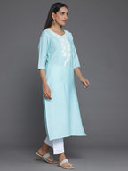 Libas WomenS Silk Floral Straight Kurta (26808 Blue