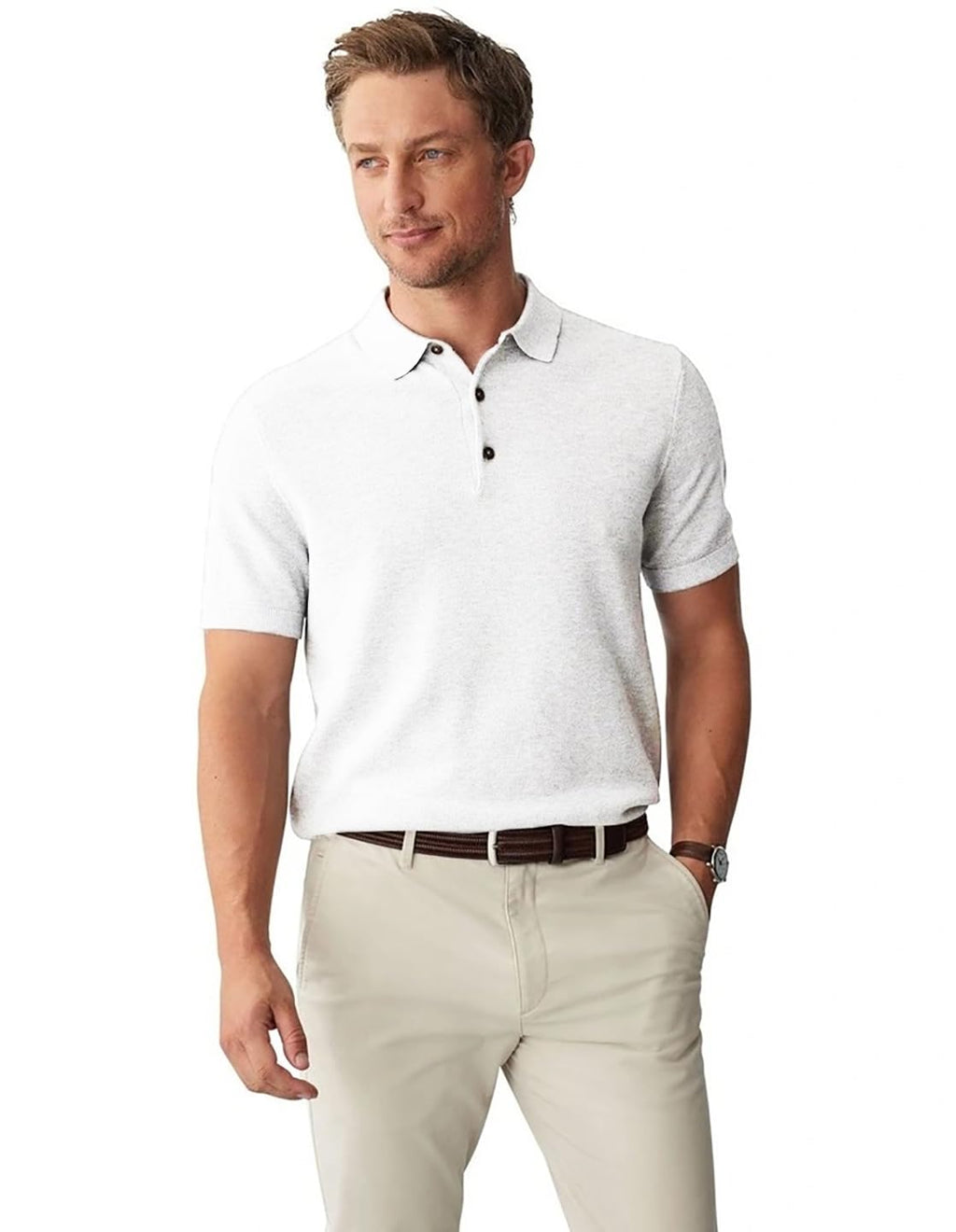 Kotty MenS Polo Neck Cotton Blend T-Shirt Off White