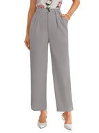 Shasmi Womens Light Grey High Waist Pleated Straight Leg Trousers  Elegant Solid Color Work Pants with Pockets, Casual Office We