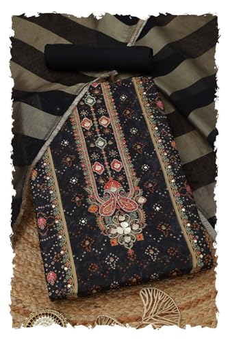 Soch Women Russian Silk Bandhani Print Unstitched Dress Material with Faux Mirror