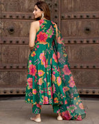 ANNI DESIGNER Womens Cotton Blend Printed Anarkali Kurta with Pant & Dupatta (Tanujashri Green_L_Green_Large)