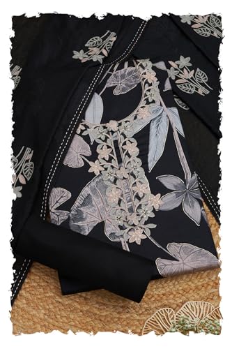 Soch Women Jam Cotton Botanical Print Unstitched Dress Material with Thread Work